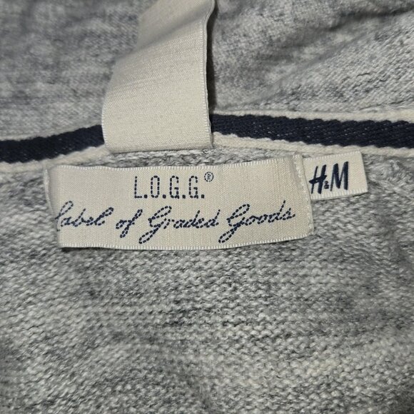 L.O.G.G. by H&M Grey White Denim Color Knit Womens 1/4 Zip Hoodie Kangaroo Large - Picture 5 of 8